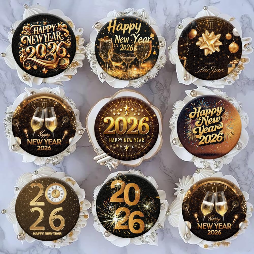 Fyeoxle-36PCS-Edible-2026-Happy-New-Year-Cupcake-Toppers-Wafer-Paper-Hello-Cupcake-Black-694