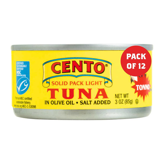 Cento-Solid-Pack-Light-Tuna-in-Olive-Oil,-3-Oz-(Pack-of-12),-424