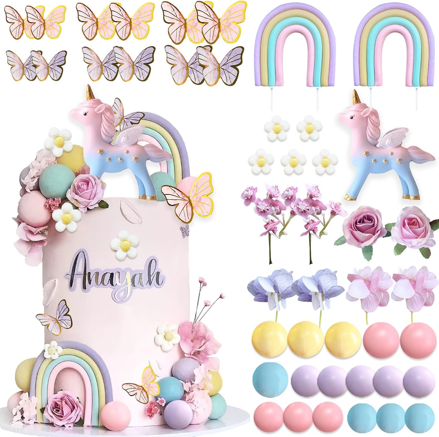 55Pcs-Unicorn-Cake-Topper-Rainbow-Unicorn-Flower-Cake-Decorations-with-Pearl-Balls-Cake-for-1270