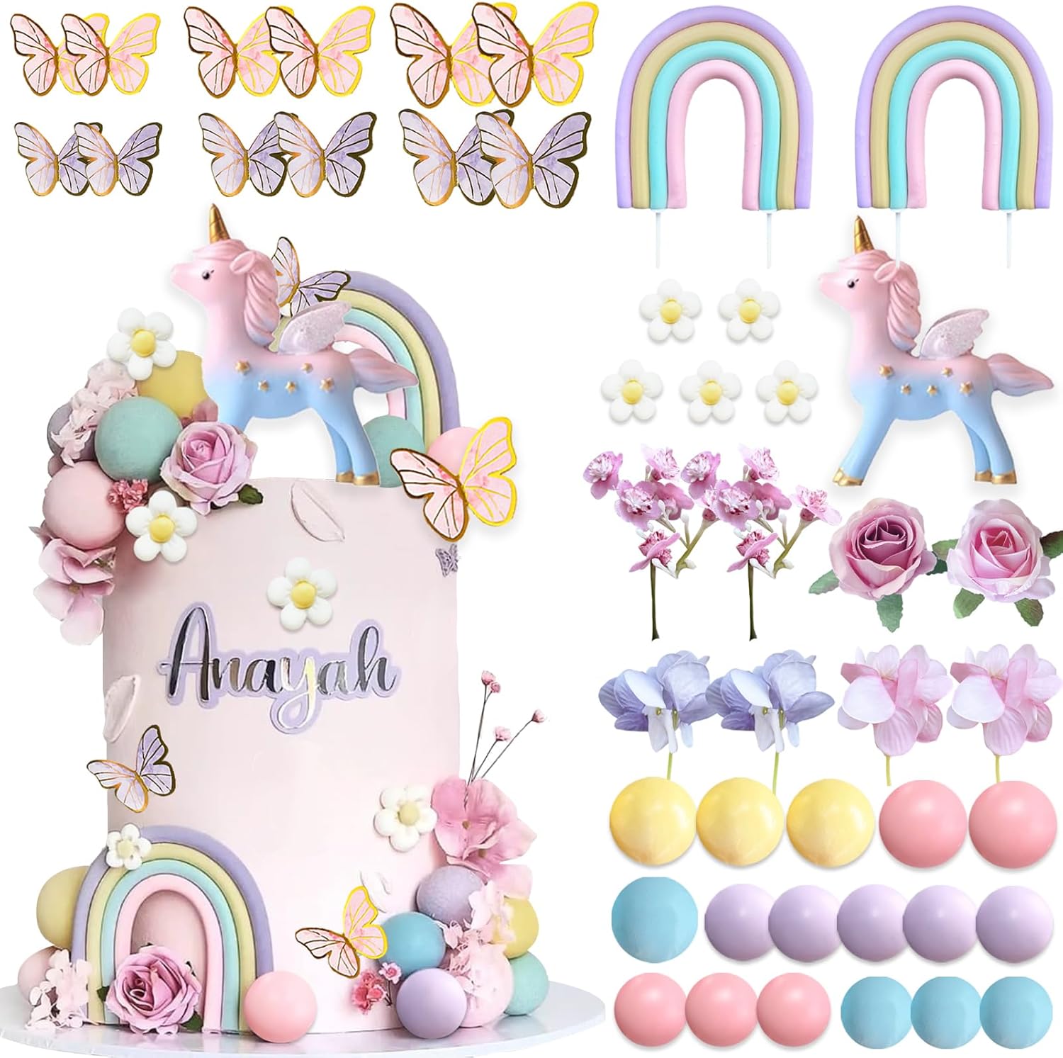 55Pcs-Unicorn-Cake-Topper-Rainbow-Unicorn-Flower-Cake-Decorations-with-Pearl-Balls-Cake-for-1278