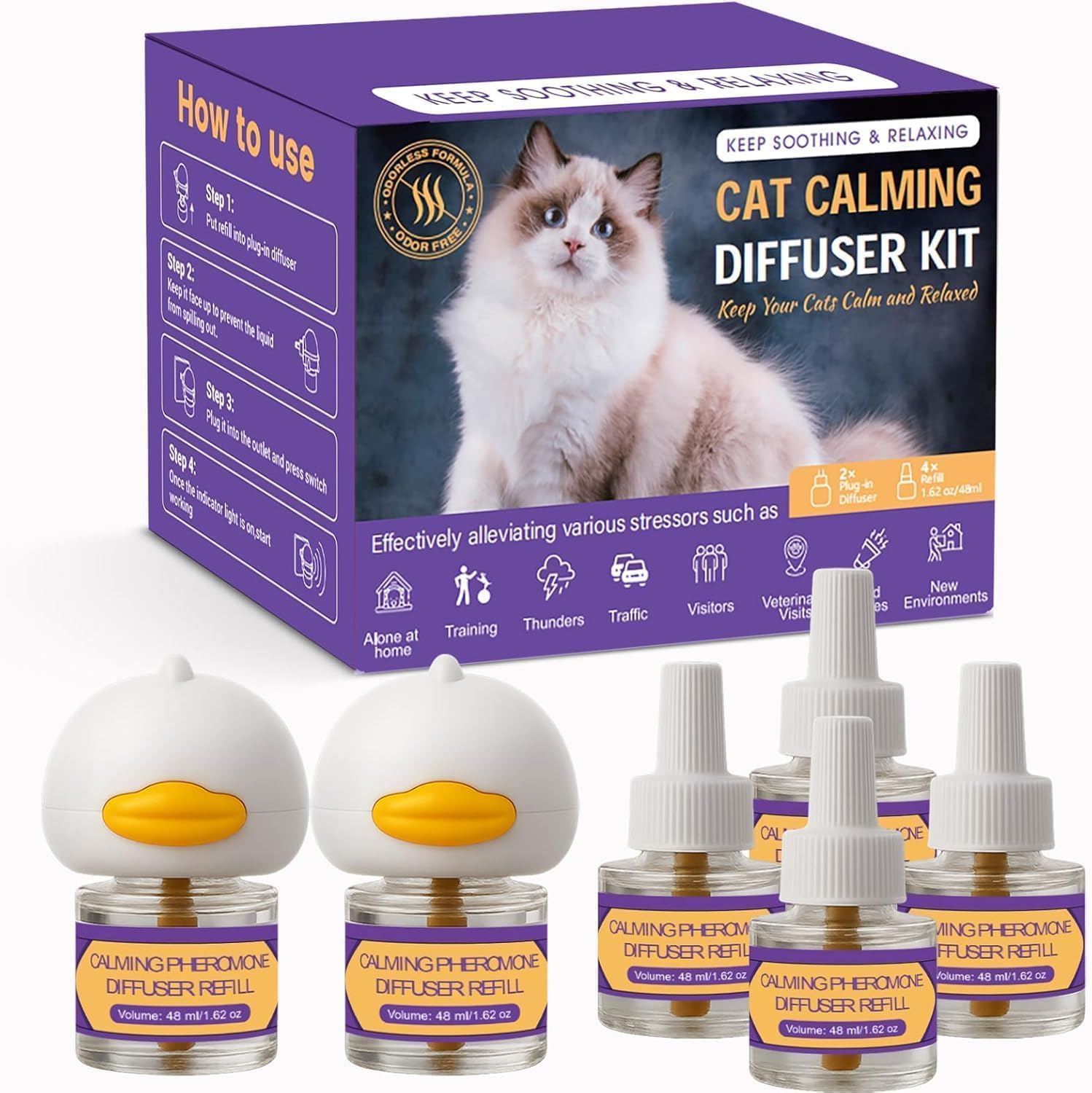 Cat-Calming-Pheromone-Diffuser-Kit-–-2-Plug-Ins-&-4-Refills-(48ml),-Cat-874