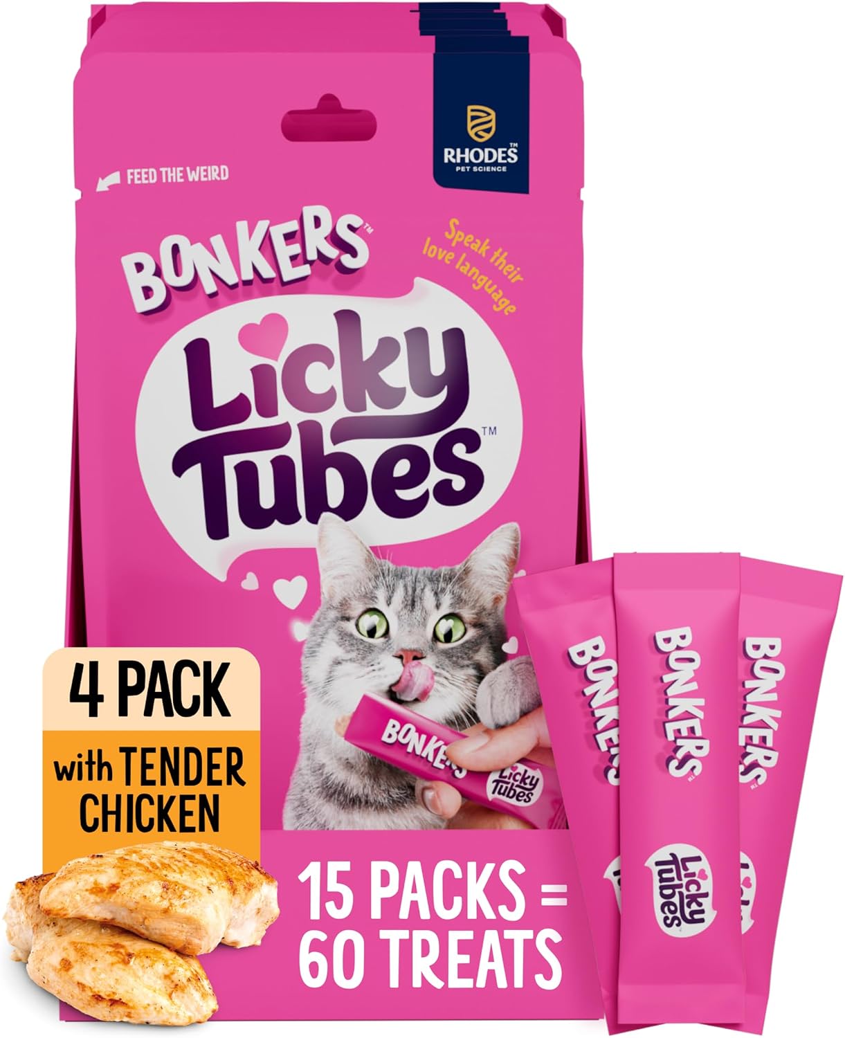 Bonkers-Licky-Tubes-Chicken-Flavored-Wet-Cat-Treats,-4-Pieces-(Pack-of-15)--356