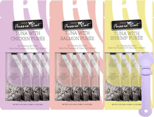 Fussie-Cat-Premium-Puree-Lickable-Cat-Treats-in-Tuna-Puree,-Lickable-3-of-Tubes,(121167