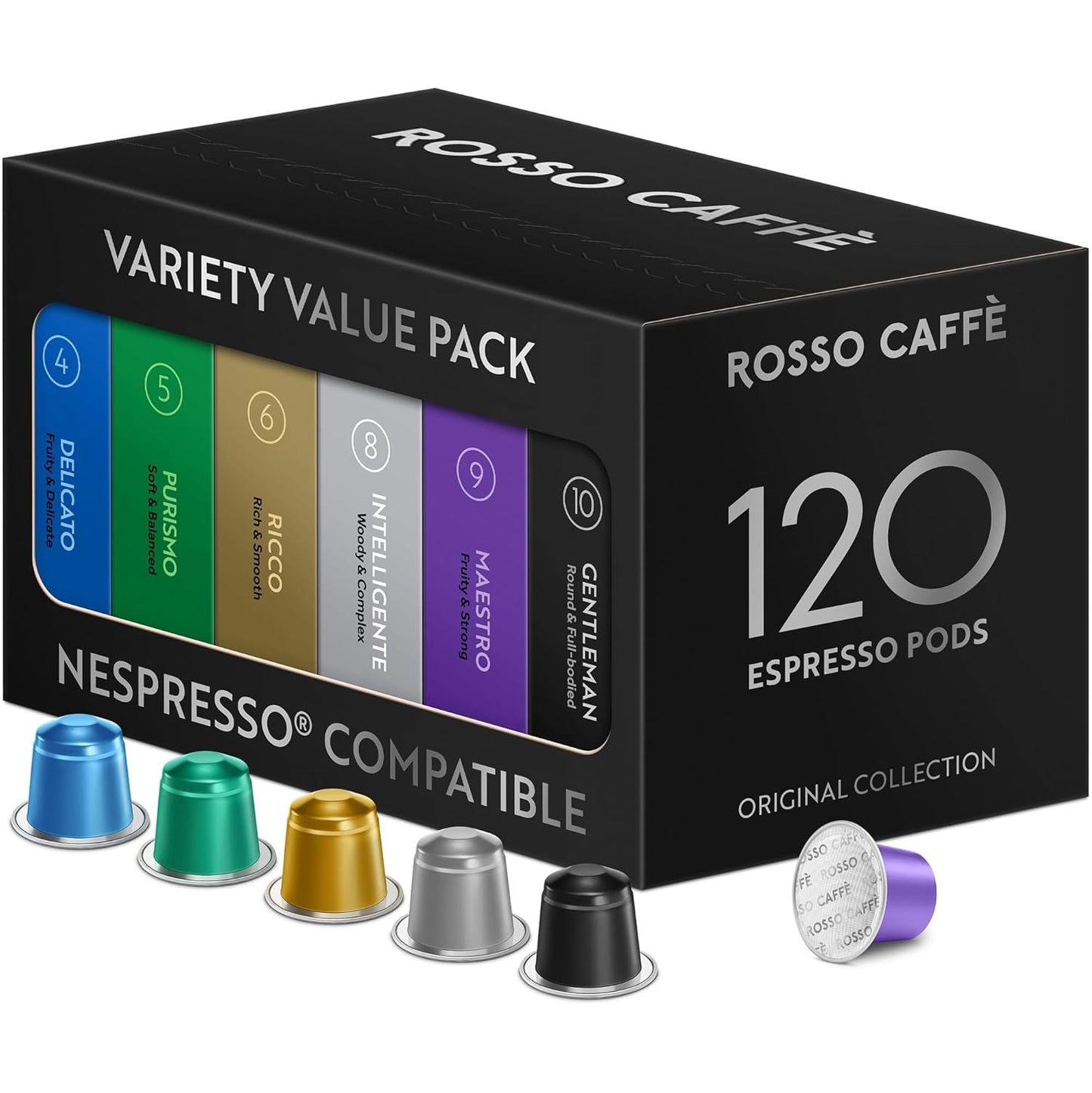 ROSSO-CAFFÈ-120-Espresso-Coffee-Pods-for-Nespresso-Original-Machines,-Premium-Capsules,-Variety-3051