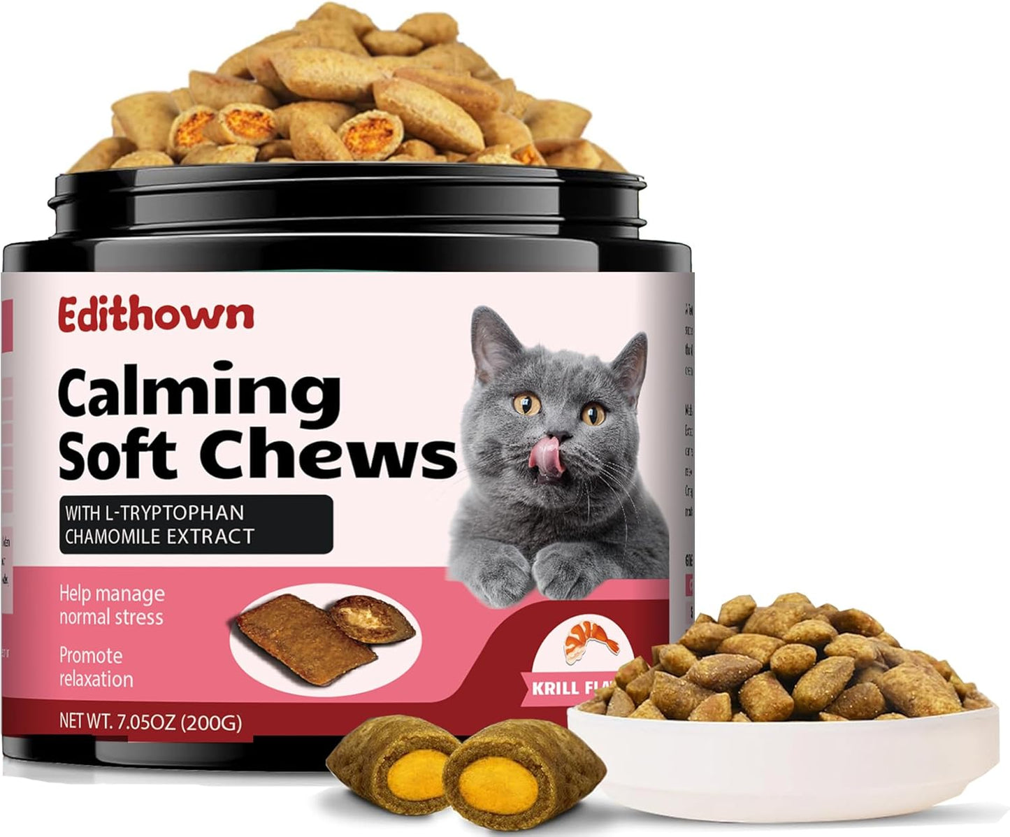 Cat-Calming-Treats,500-Crunchy-Creamy-Cat-Chews,Melatonin-for-Storms,-Travel,-Separation---Krill-Flavor-123