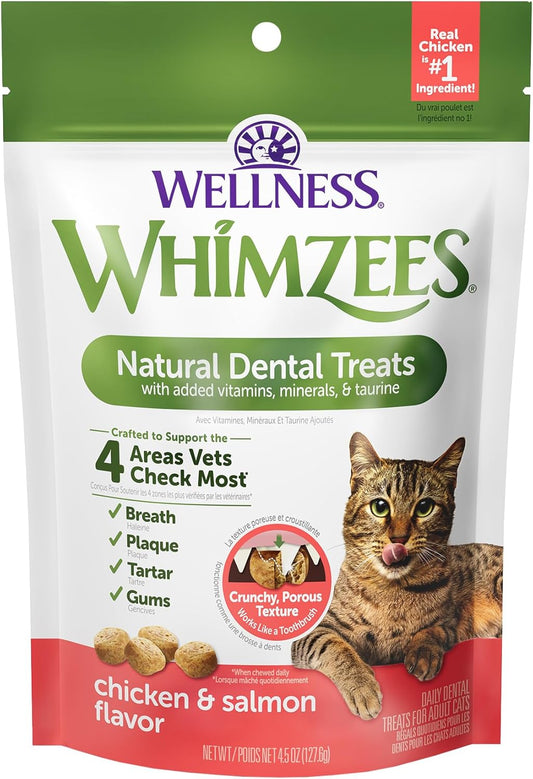 Wellness-WHIMZEES-Cat-Dental-Treats,-Freshens-Breath,-Chicken-and-Salmon-Flavor,-4.5-oz-Bag-516
