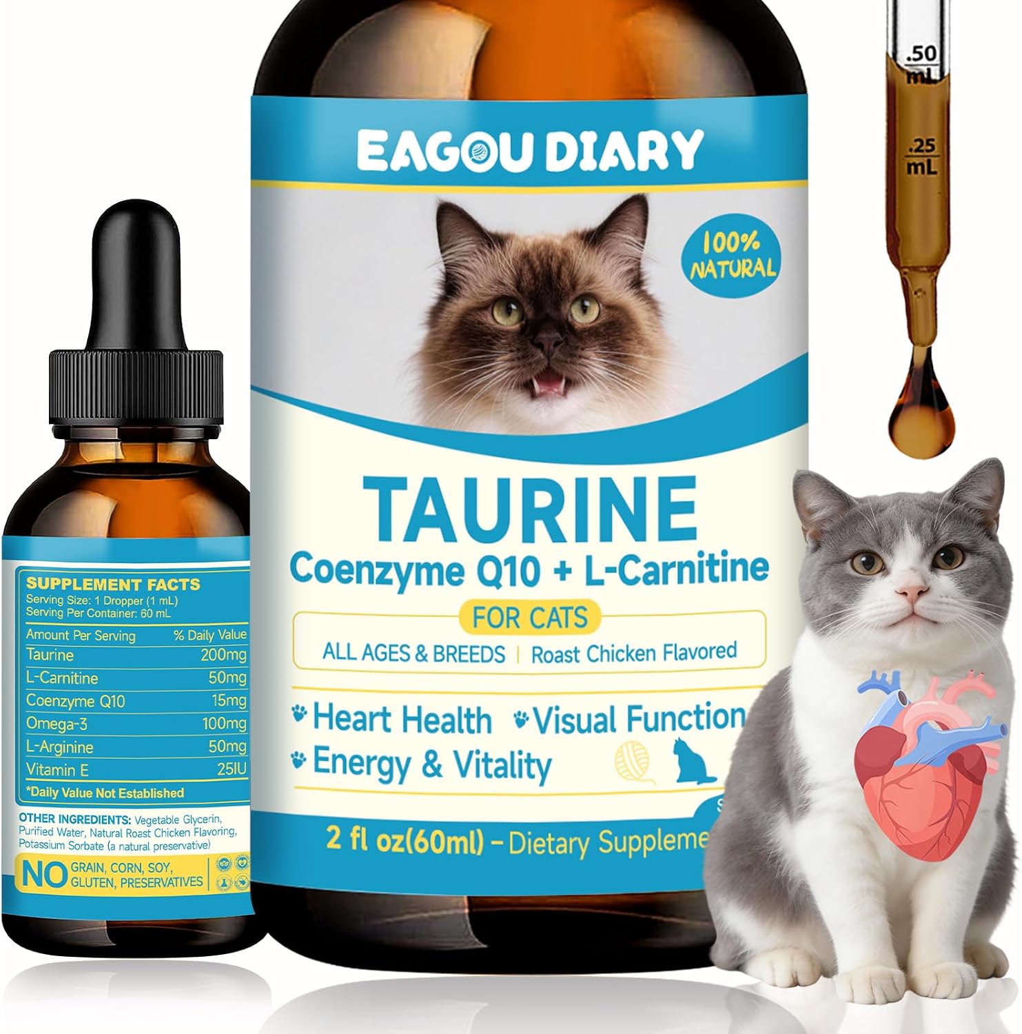Taurine-for-Cats-Drop,-Cardio-Heart-Vision-Energy-Vitality-Immune-60ML-|-Co-1442