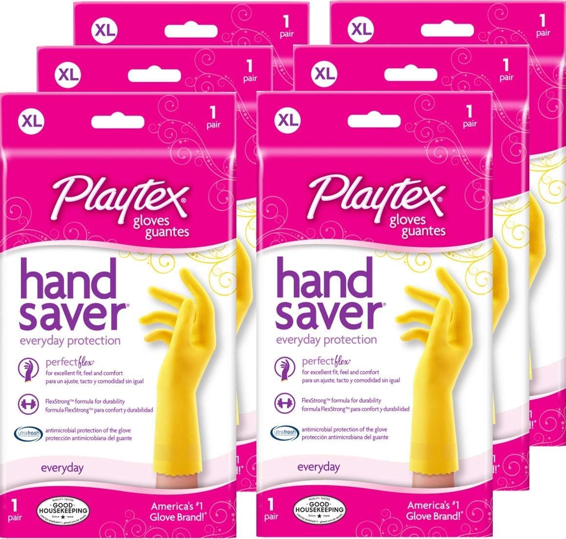 Playtex-HandSaver-Reuseable-Rubber-Cleaning-Gloves-(X-Large,-6-Pairs),-Everyday-2902