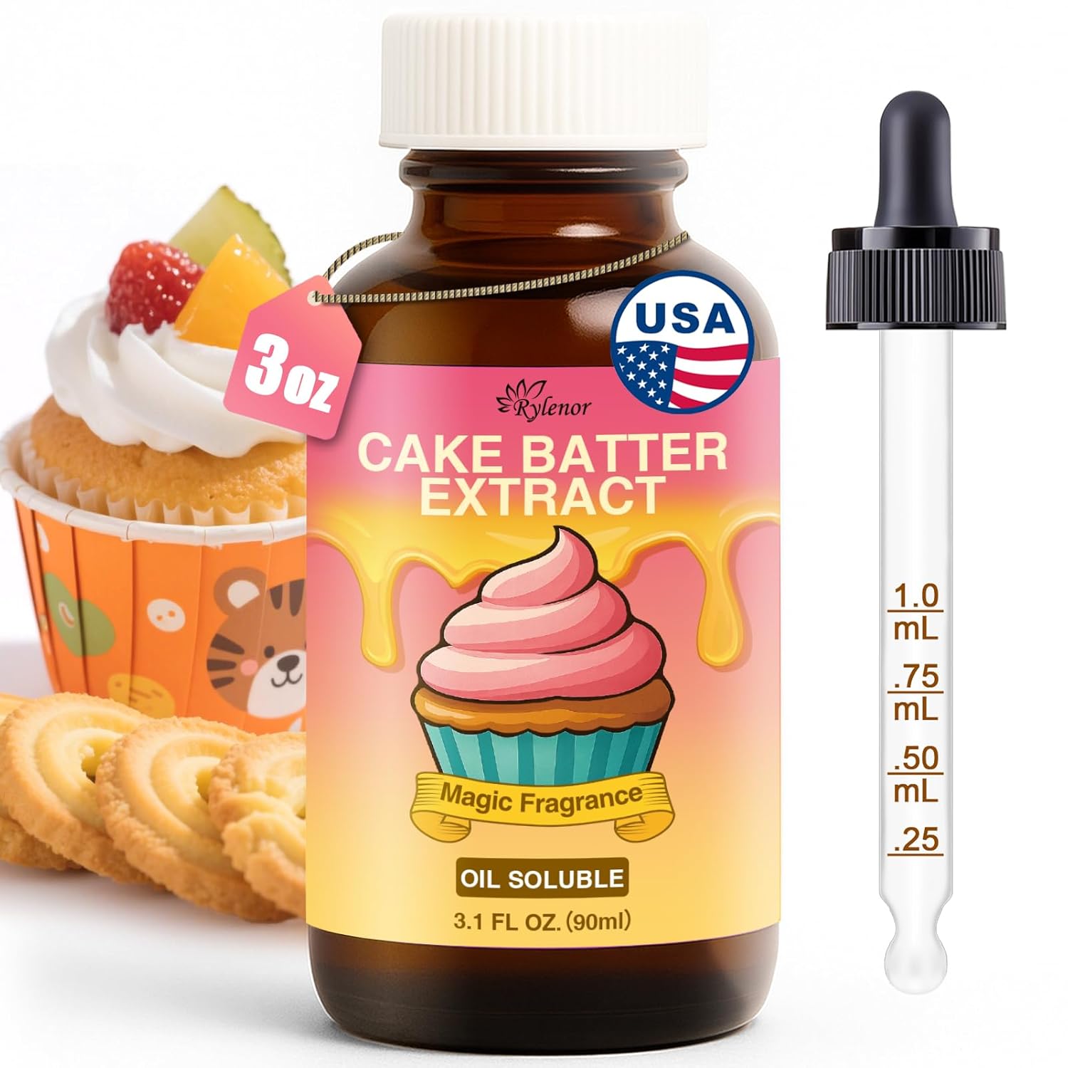 Rylenor-3-Oz-Natural-Cake-Batter-Extract-for-Baking,-Oli-Soluble-Sugar-Free-Cake-Extract-Drinks,-878