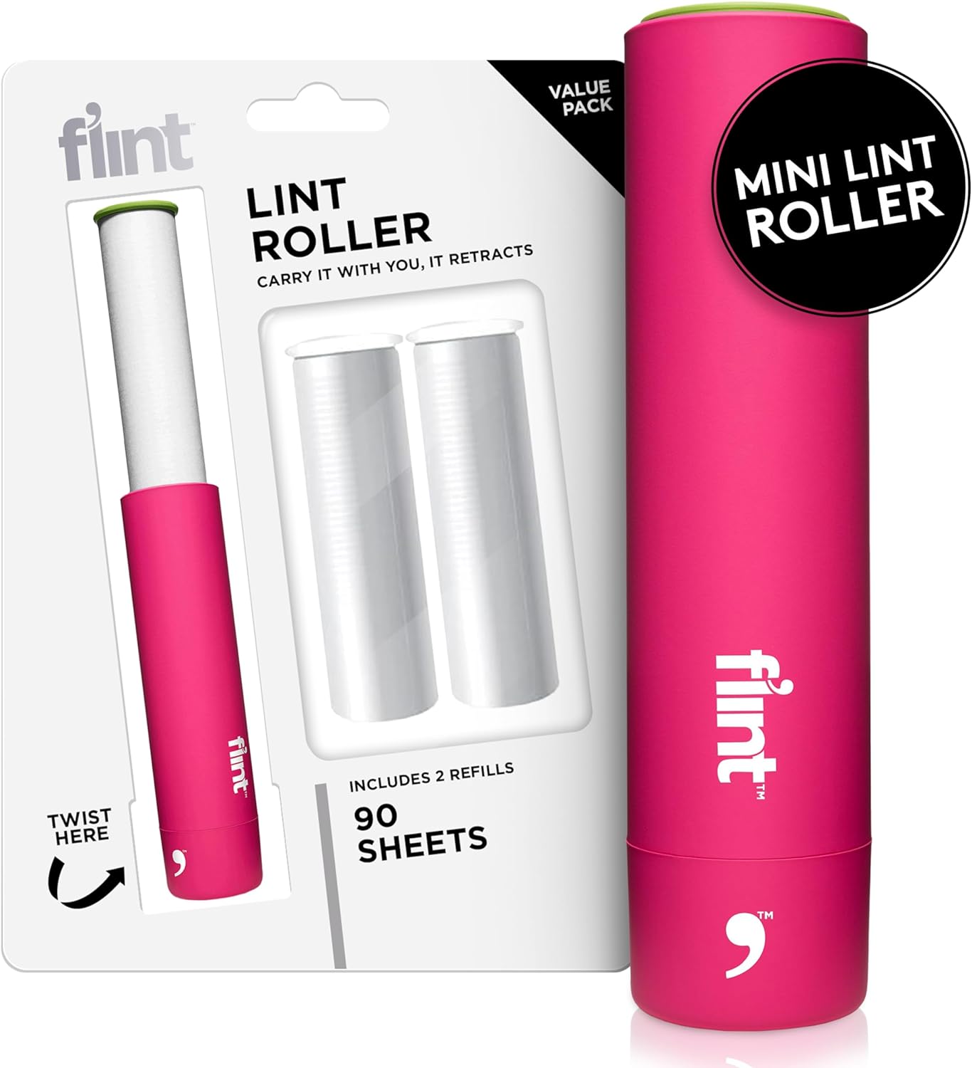 Flint-Classic-Pink-Retractable-Mini-Lint-Roller-with-90-Extra-3424