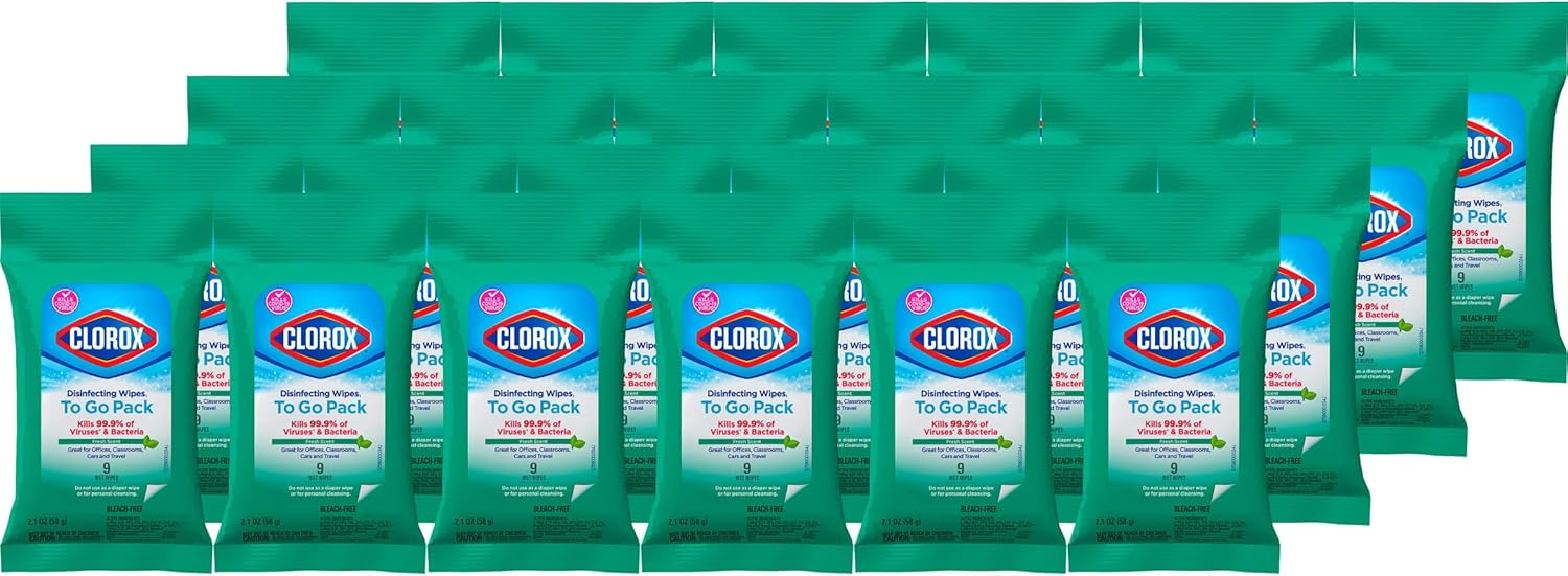 Clorox-Disinfecting-Wipes-To-Go-Pack,-Bleach-Free,-Fresh-Scent,-9-Count,-Pack-of-24-1942