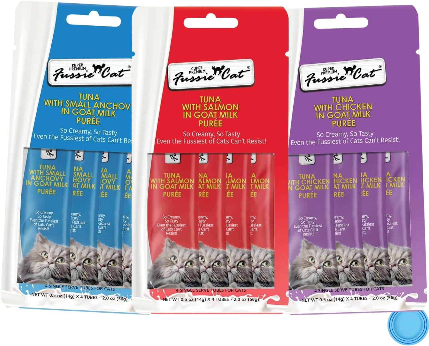 Fussie-Cat-Premium-Puree-Lickable-Cat-Treats-in-Goat-Milk,-Tuna-Variety-Flavor-Pack,-223