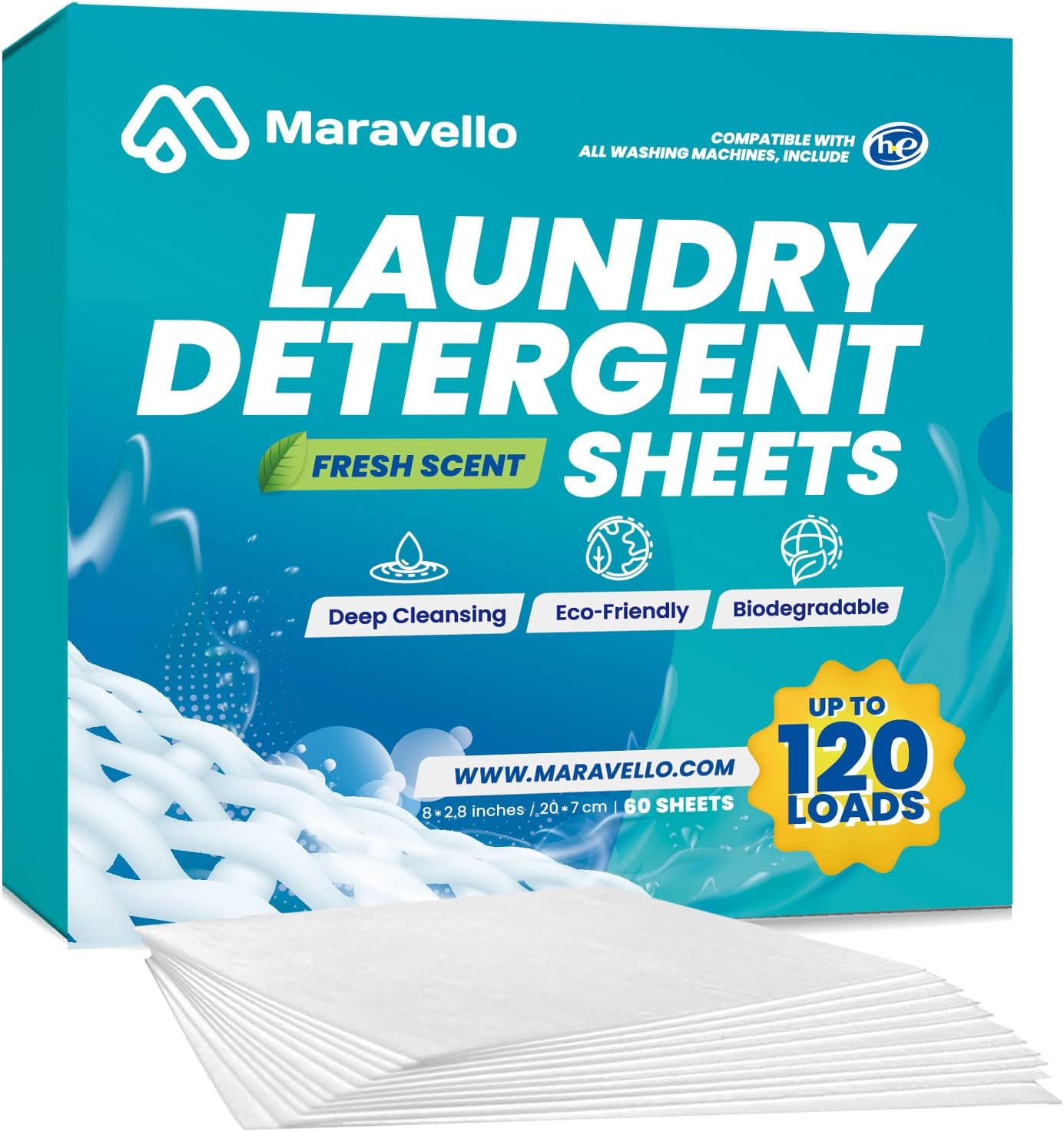 Maravello-Laundry-Detergent-Sheets---120-Loads,-Fresh-Scent,-Hypoallergenic,-3314