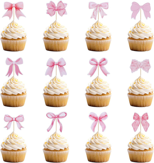 24pcs-Pink-Bow-Cupcake-Toppers,-Paper-Coquette-Bow-Cake-Topper-Pink-Bow-Picks-Bow-82