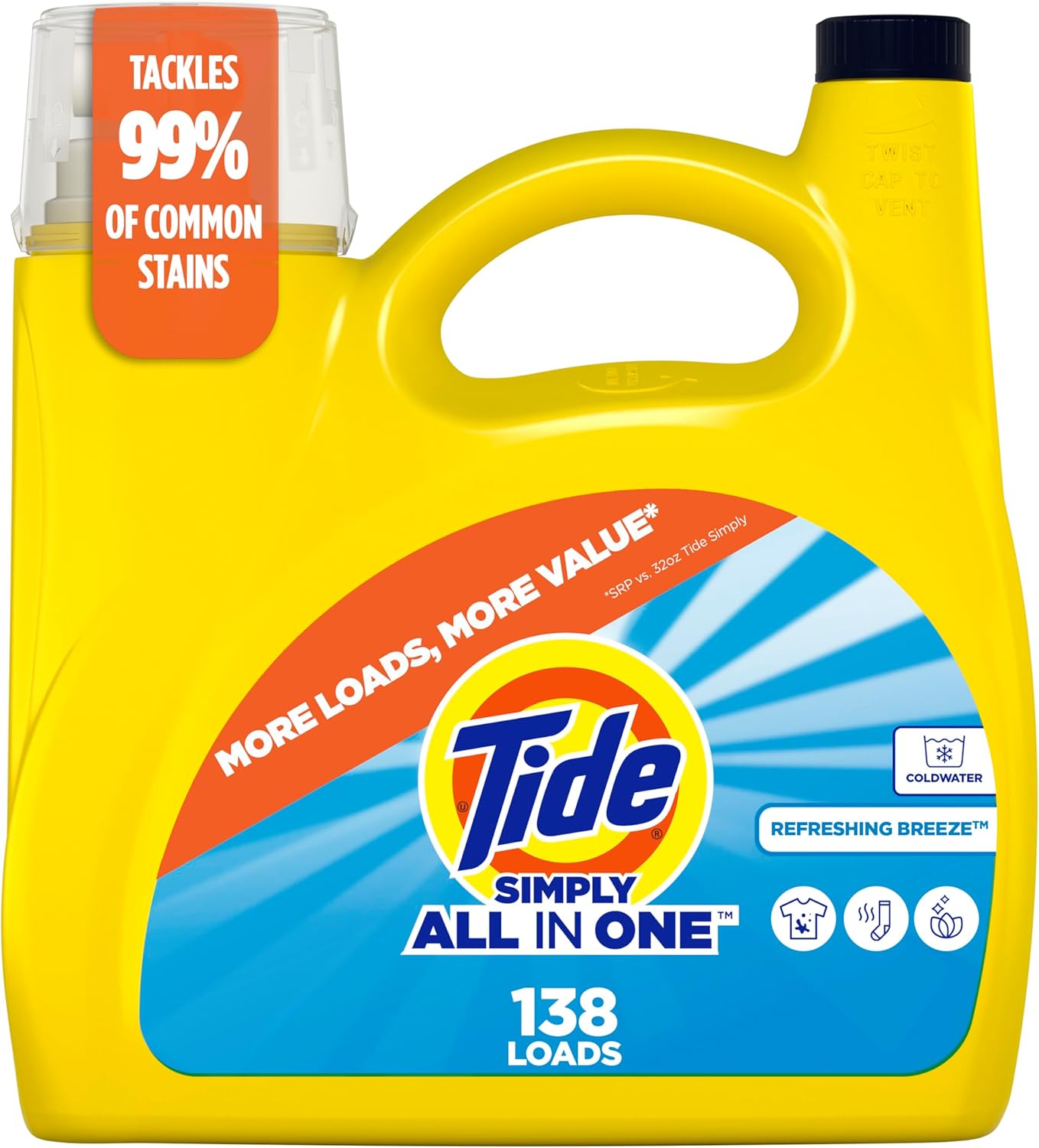 Tide-Simply-Liquid-Laundry-Detergent,-Refreshing-Breeze-Scent,-138-Loads,-4055