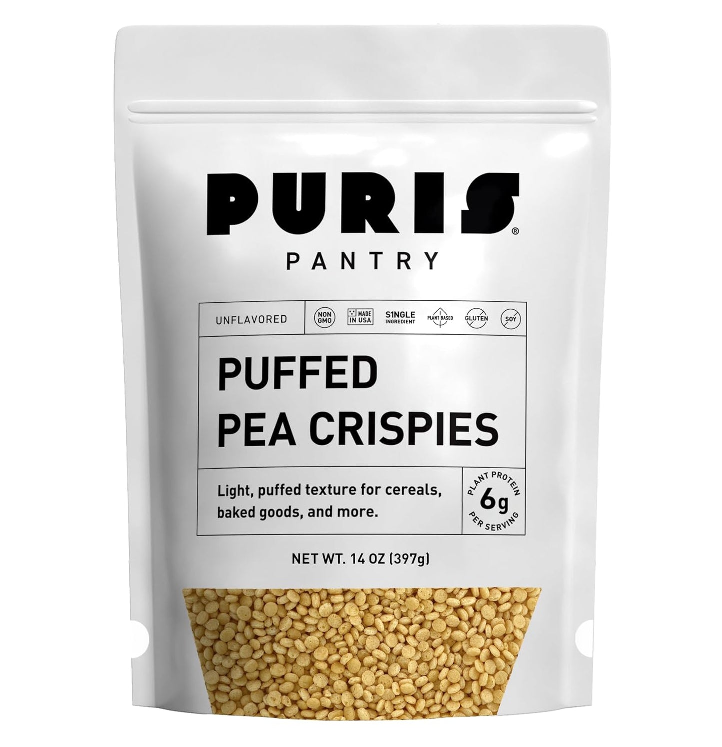 PURIS-Puffed-Pea-Crispies,-6g-Protein,-Non-GMO,-Sugar-Free,-Vegan,-14oz-|--Non-GMO-puffed-pea-crispies-368