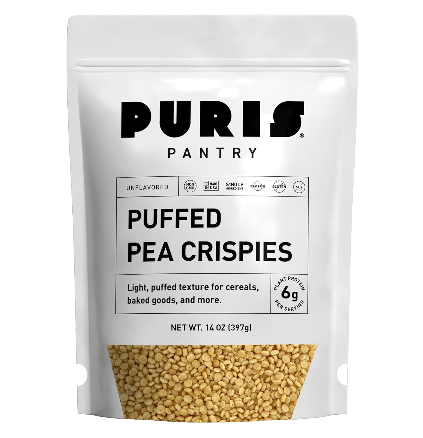 PURIS-Puffed-Pea-Crispies,-6g-Protein,-Non-GMO,-Sugar-Free,-Vegan,-14oz-|--Non-GMO-puffed-pea-crispies-368