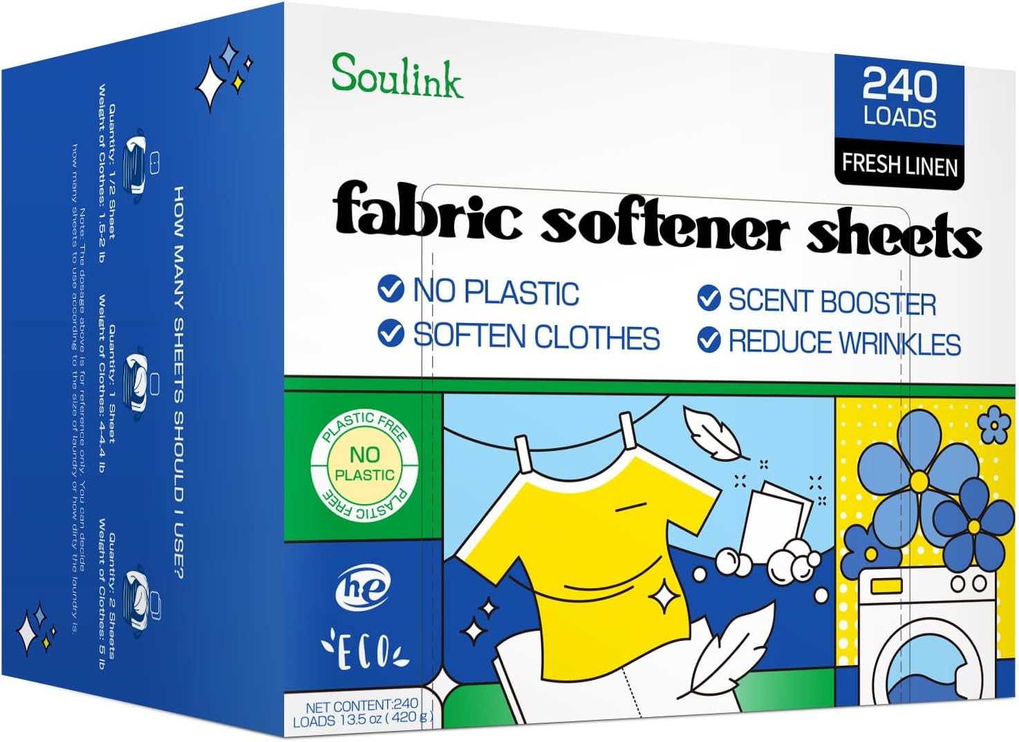 Soulink-Fabric-Softener-Sheets-for-Washing-Machine,-No-Plastic-Jug-Soap-Strips,-834