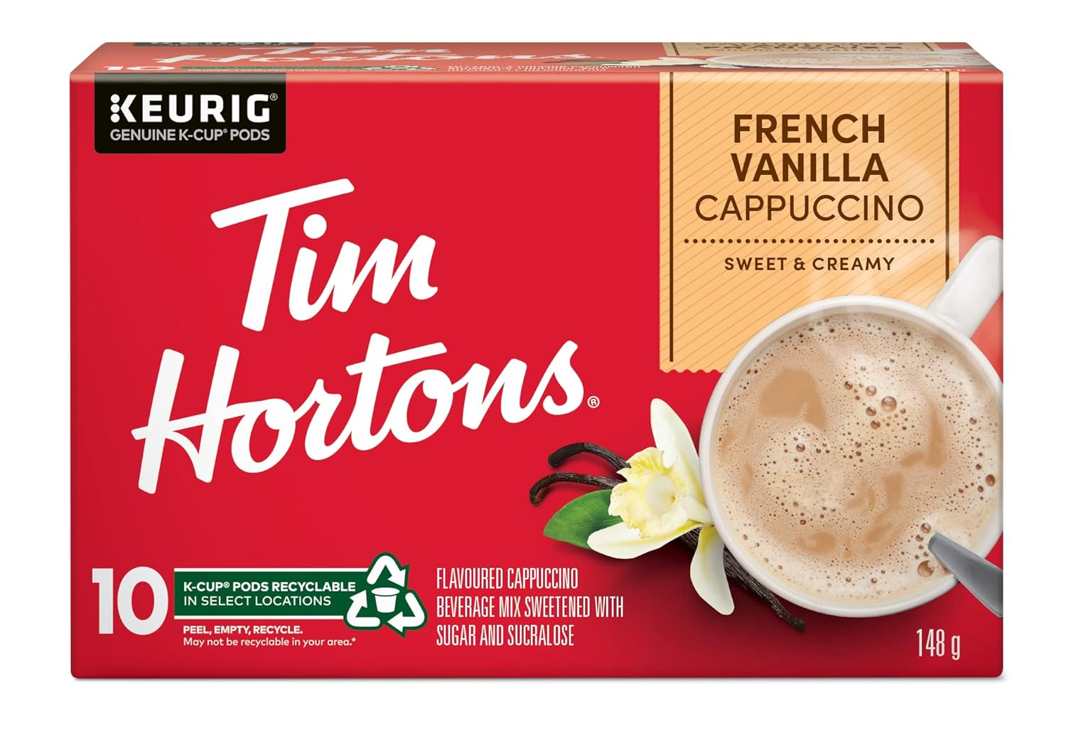 Tim-Hortons-French-Vanilla-Cappuccino-Flavoured-Coffee,-Single-Serve-Keurig-K-Cup-Pods,-10-1102
