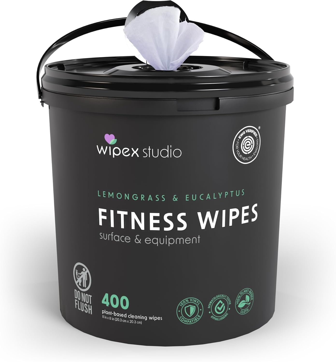 Wipex-Yoga-Mat-Cleaner-Wipes,-EWG-Verified,-400-Ct-Plant-Based-Lemongrass,-Eucalyptus-&-Vinegar-Wipes-950