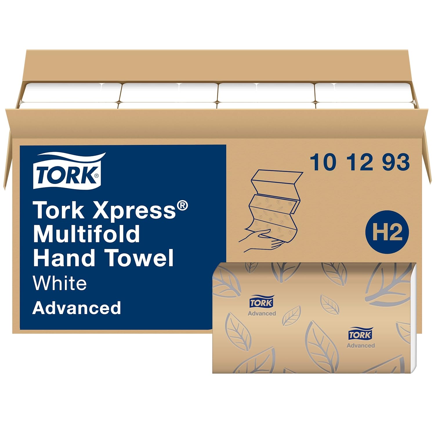 Tork-Xpress-Soft-Multifold-Hand-Towel-White-with-Grey-Leaf-Print,-Absorbent,-189-Towels-Per-887