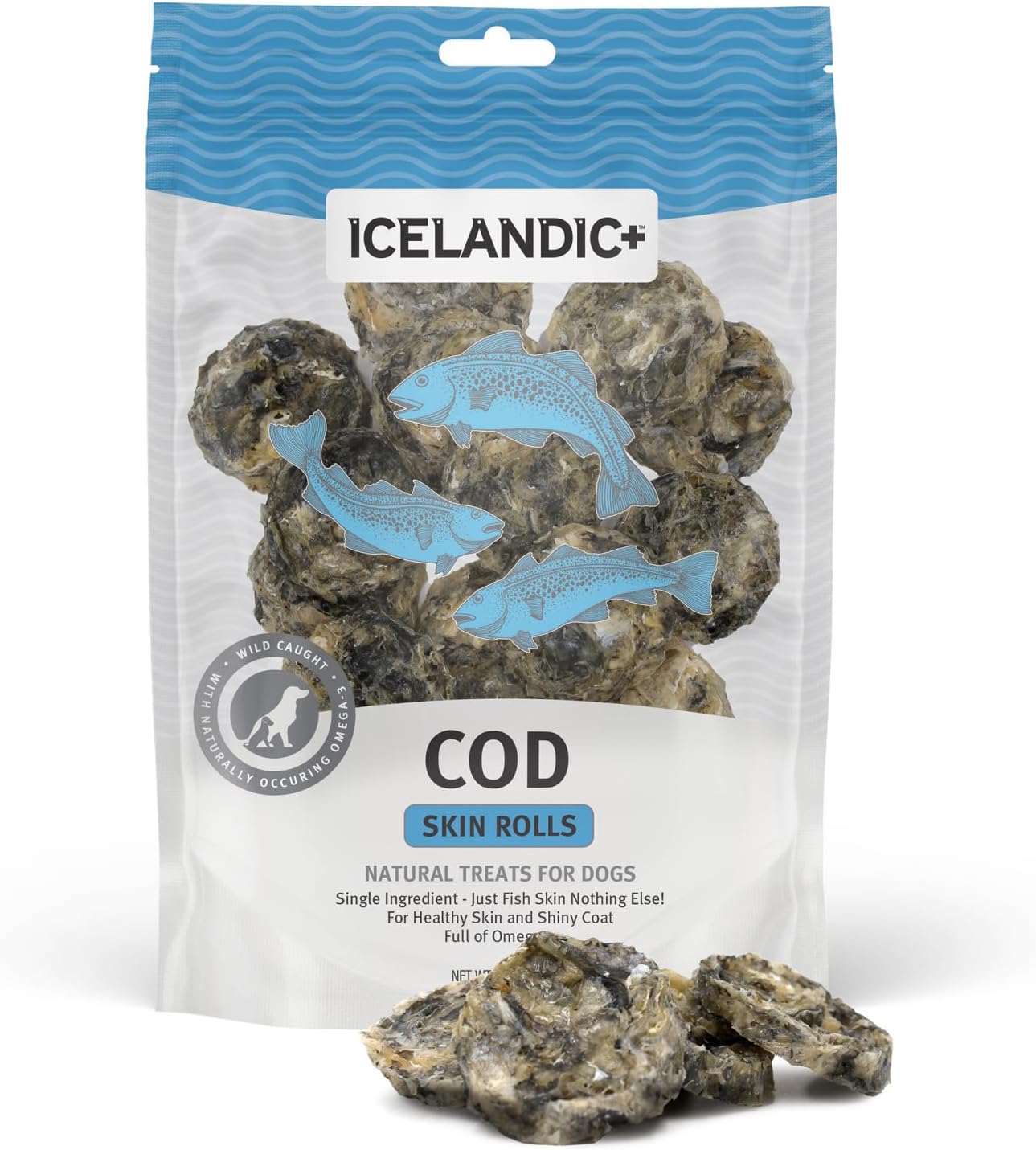 Icelandic+-Skin-Rolls:-Cod---3oz-Bag,-Dog-Treats,-Pure-Wild-Caught-Fish,-2251