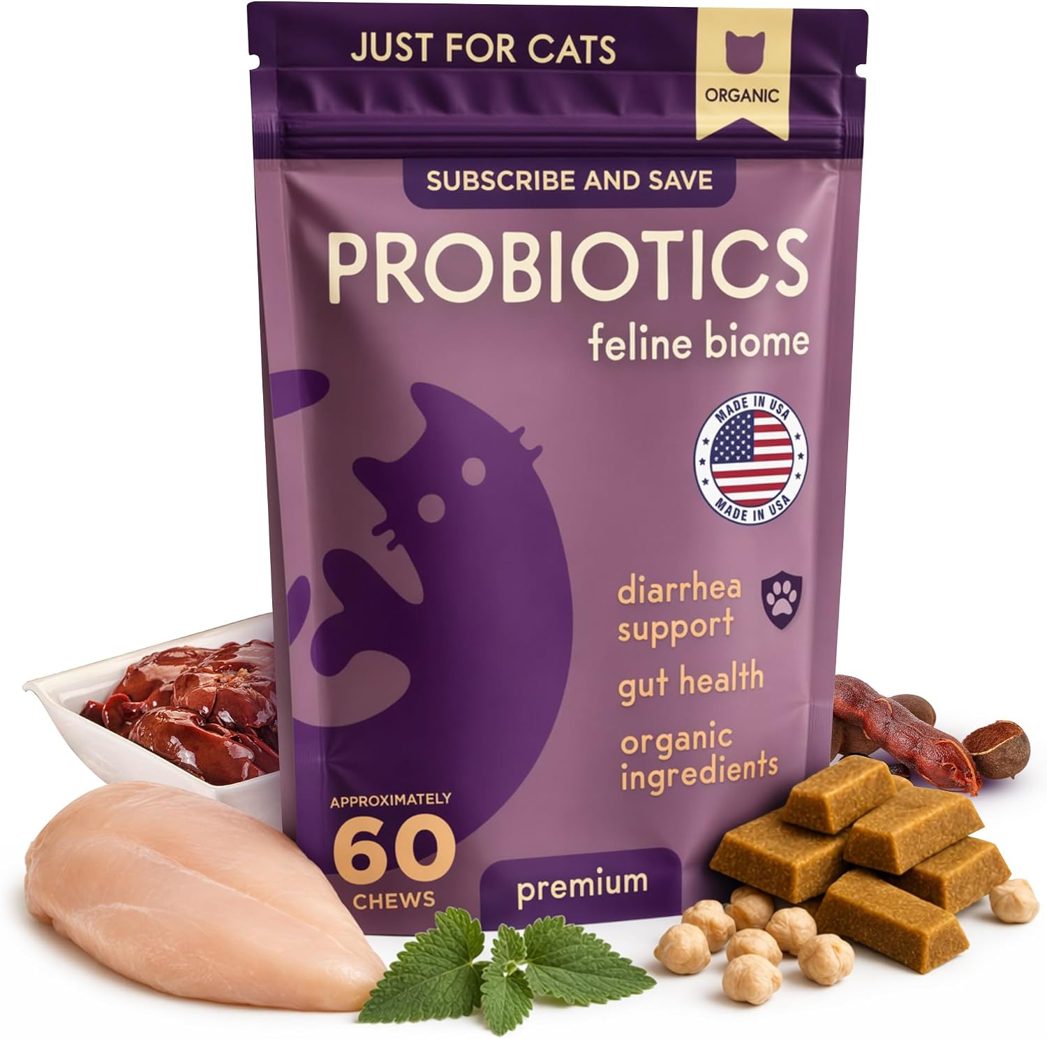 PURPLE-CAT-Probiotics-for-Cats,-Cat-Gut-&-Digestive-Health-Support,-60-Pcs-799