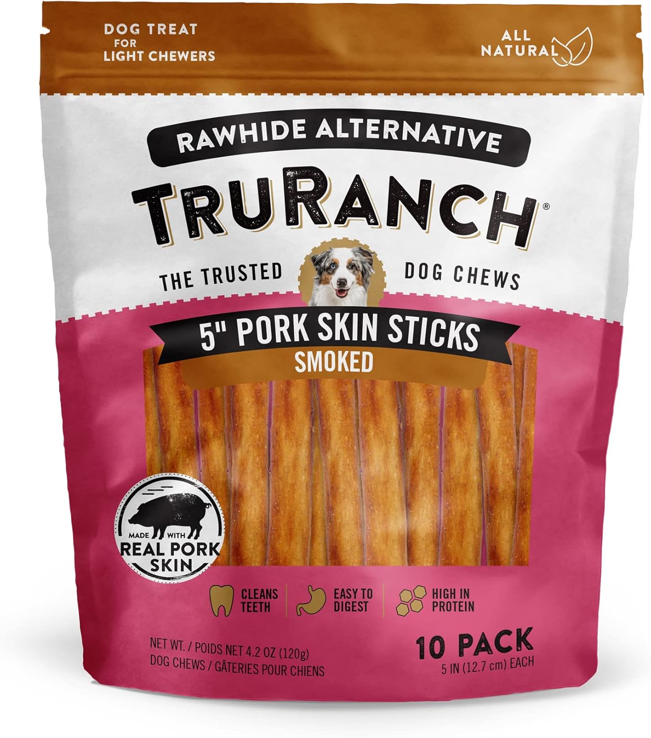 TRURANCH-All-Natural-Rawhide-Alternative-Dog-Treats,-5"-Pork-Skin-Sticks-(Smoked),-Pack,-1307