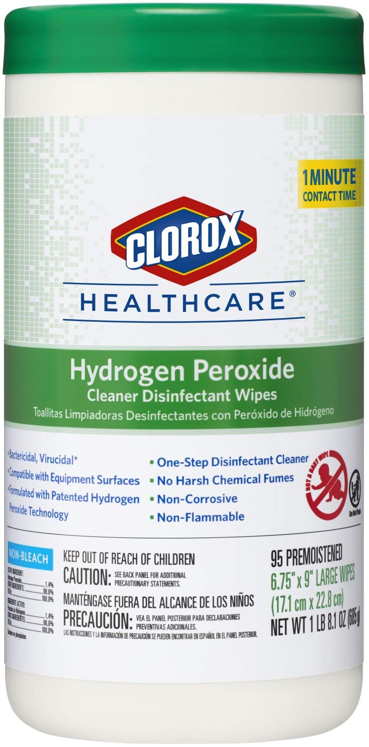 Clorox-Healthcare-Hydrogen-Peroxide-Cleaner-Disinfectant-Wipes,-6.75"-x-9",-95-Count-(Package-May-Vary)-1491