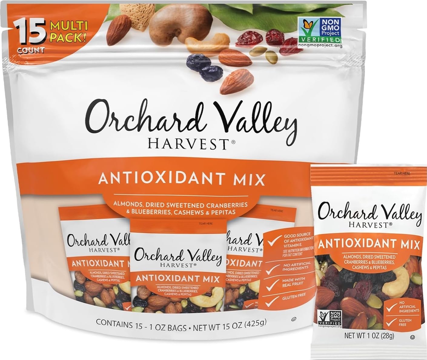 Orchard-Valley-Harvest-Antioxidant-Mix,-1-Ounce-Bags-|-Pack-Of--15,-Almonds,-Cranberries,-Cashews,-1563