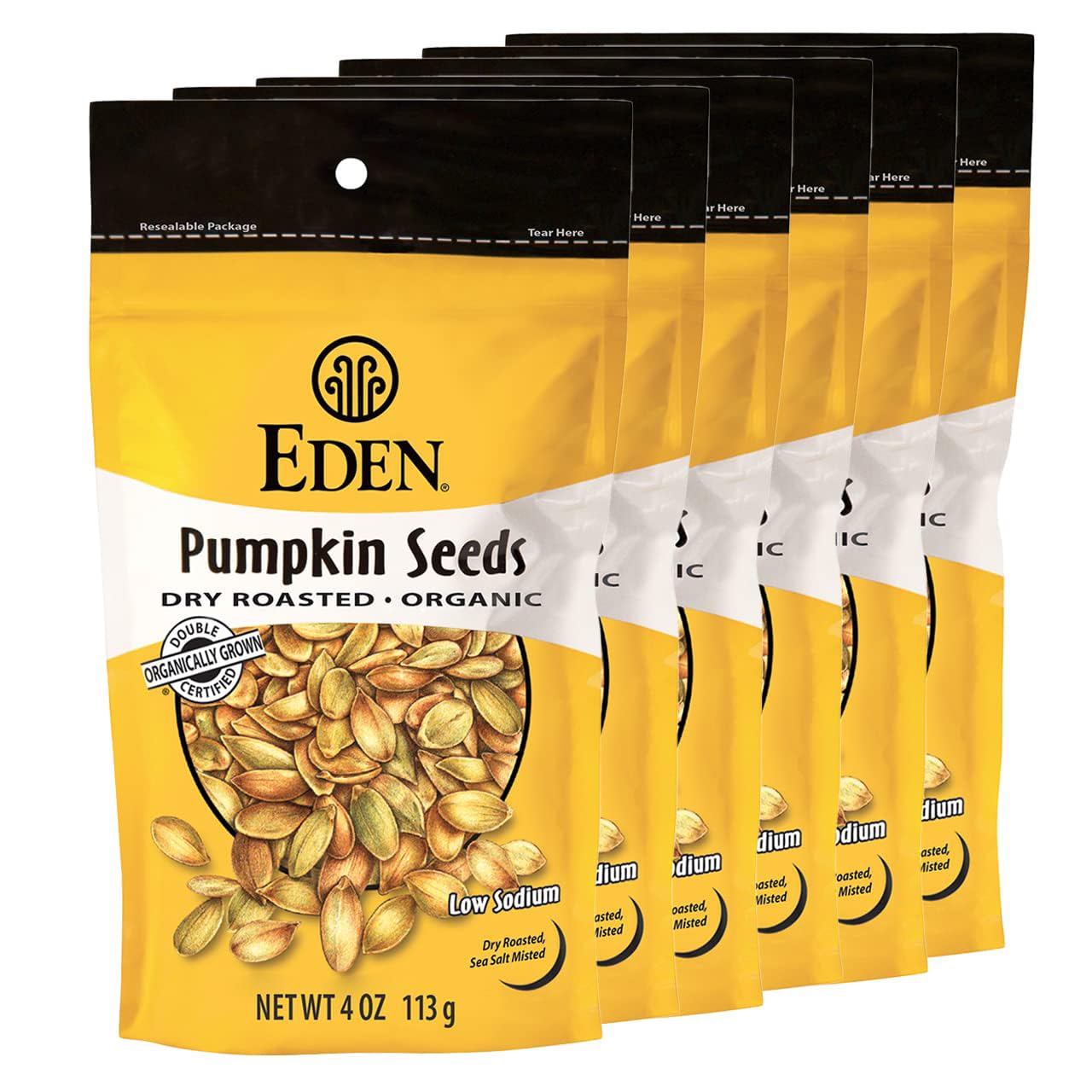 Eden-Organic-Pumpkin-Seeds,-Shelled,-Dry-Roasted-and-Lightly-Sea-Salted,--to-Eat,-4-(6-Pack)-1029