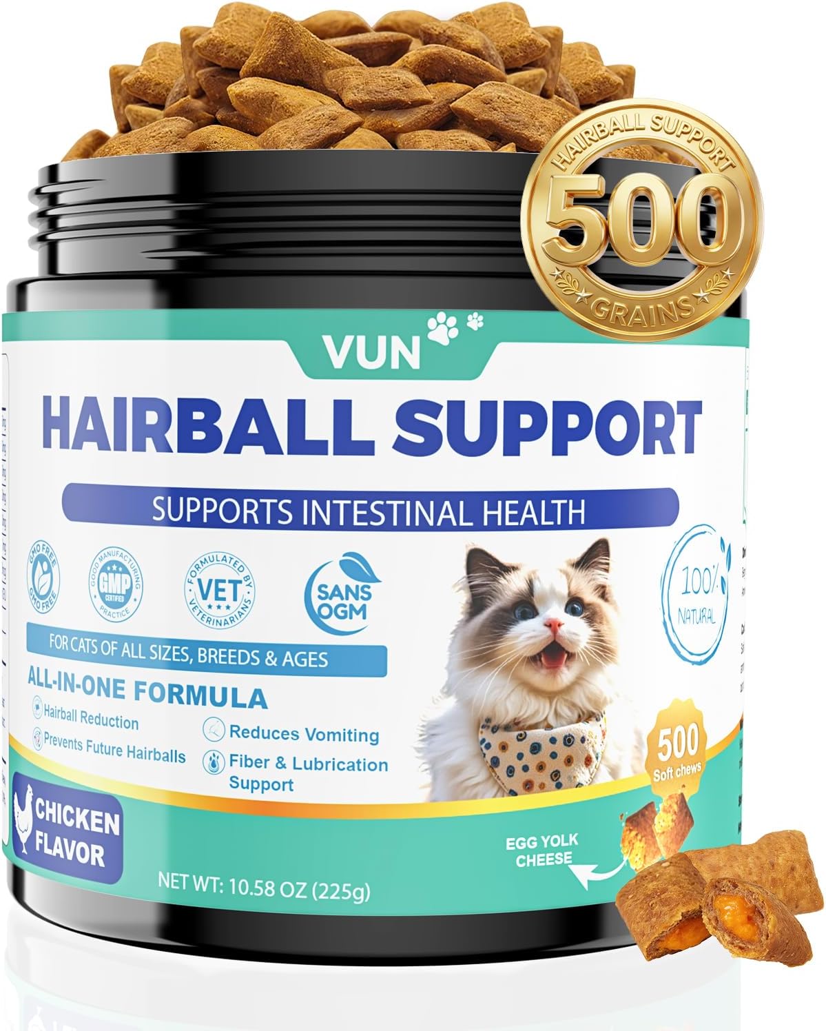 VUN-Cat-Hairball-Support-Crunchy-&-Creamy-Chews,-Hairball-Treatment-for-Cats,-Remedy-Cat-270