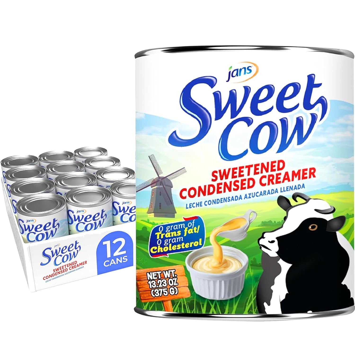 Jans-Sweet-Cow-Condensed-Milk-(375g,-Pack-of-12)-Sweetened-Condensed-Milk-Creamer-Baking,-1092