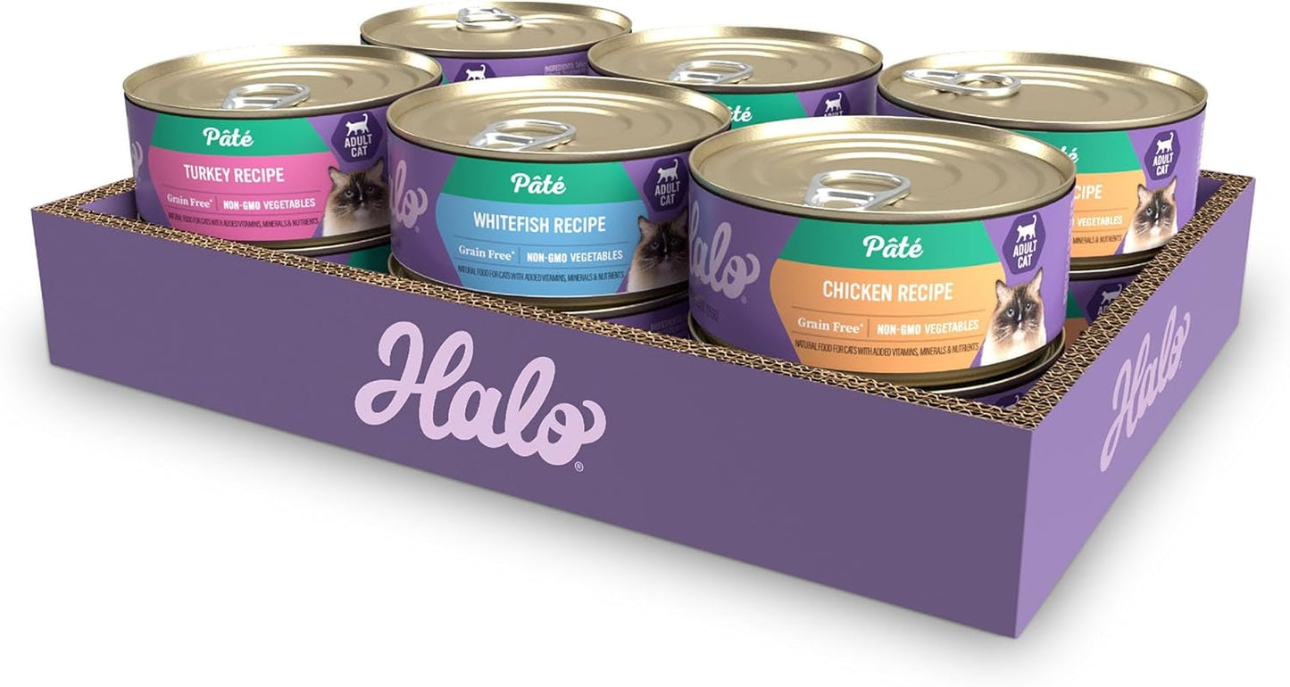 Halo Cat Pate Variety Pack: Grain Free Chicken Pate, Whitefish Pate, Turkey