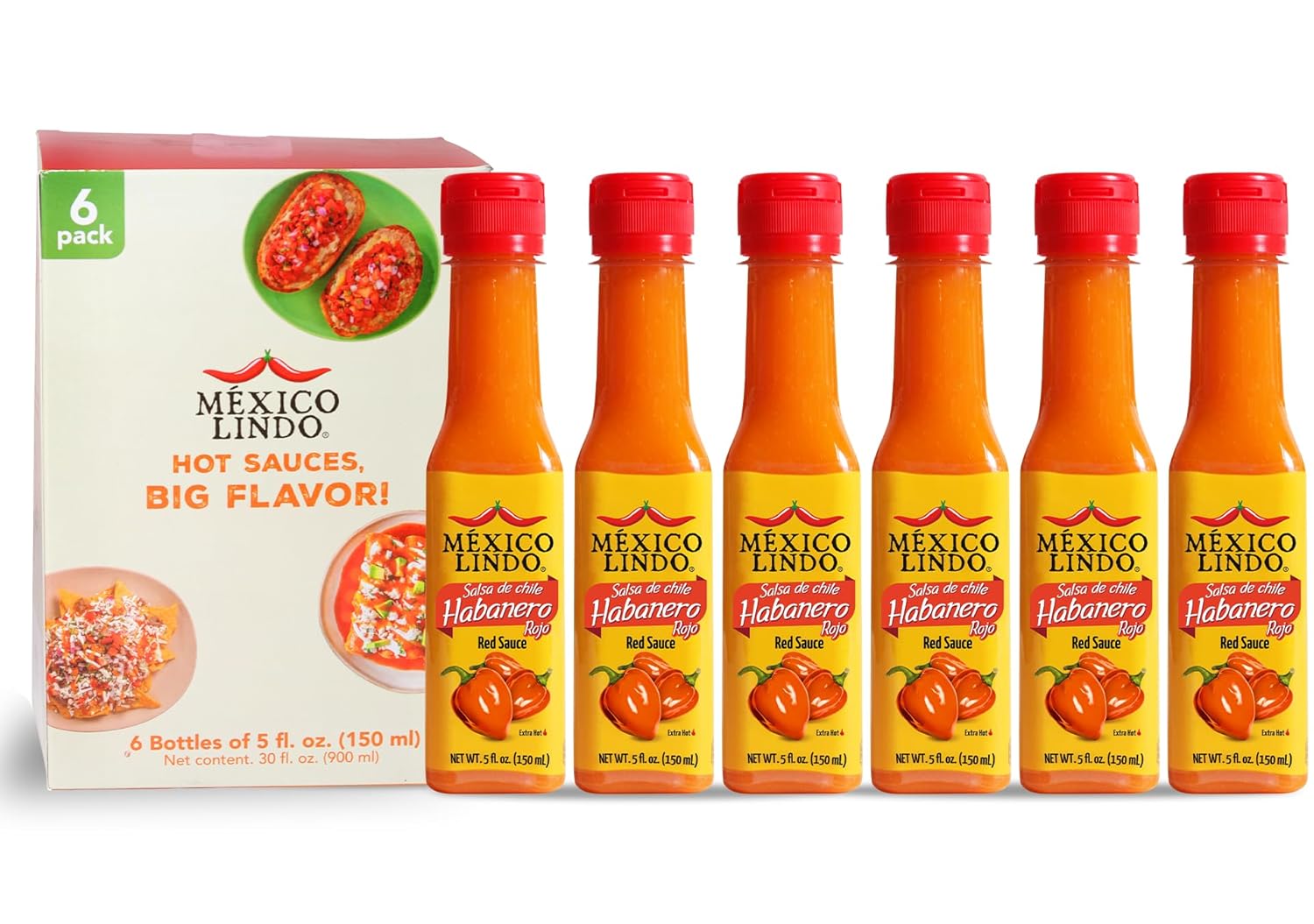 Mexico-Lindo-Red-Habanero-Hot-Sauce-Display,-5-fl-oz,-Pack-of-338