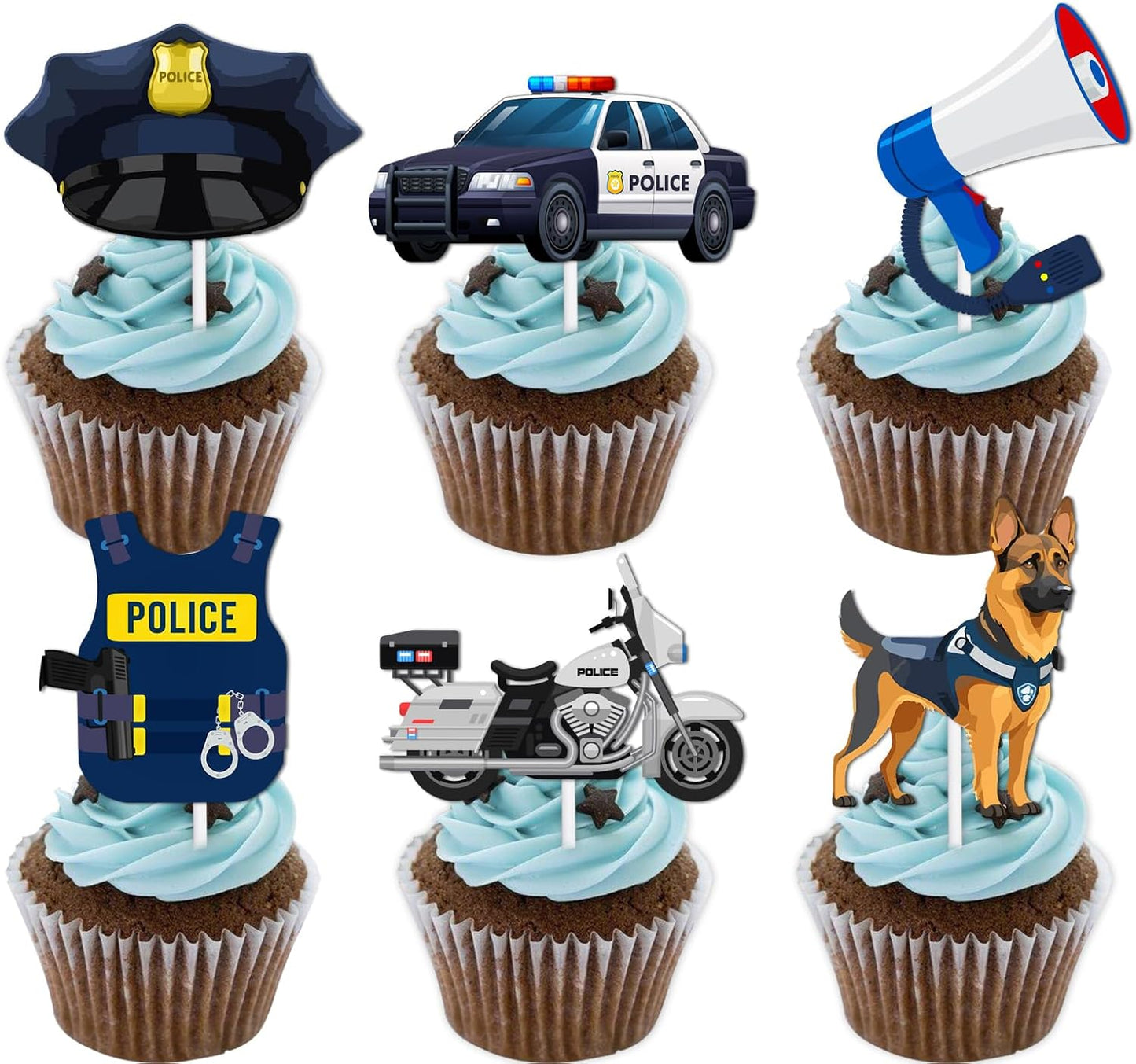 18pcs-Blue-Glitter-Dessert-Cupcake-Topper-Congrats-Officer-Policeman-Theme-Decor-Supplies-Girls-College-37