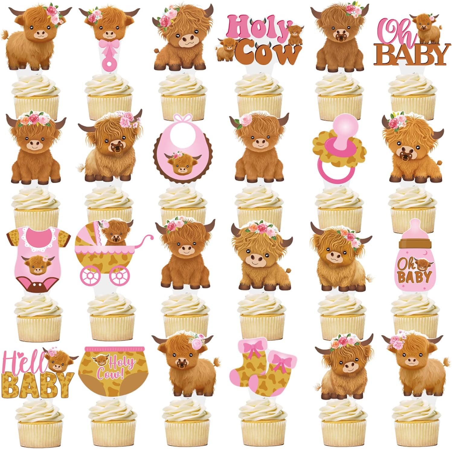 Highland-Cow-Cupcake-Toppers-Highland-Cow-Baby-Shower-Decorations-48PCS-Highland-Cattle-Picks-Cow-148