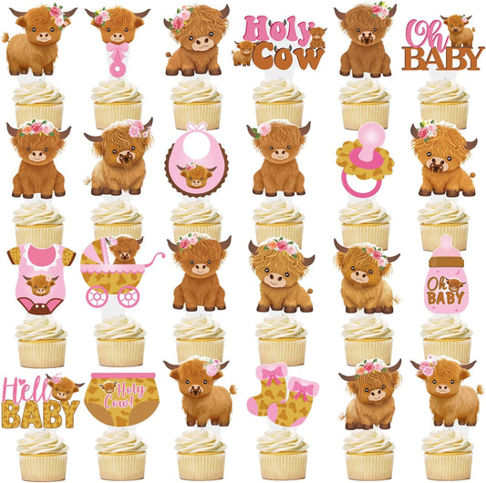Highland-Cow-Cupcake-Toppers-Highland-Cow-Baby-Shower-Decorations-48PCS-Highland-Cattle-Picks-Cow-148