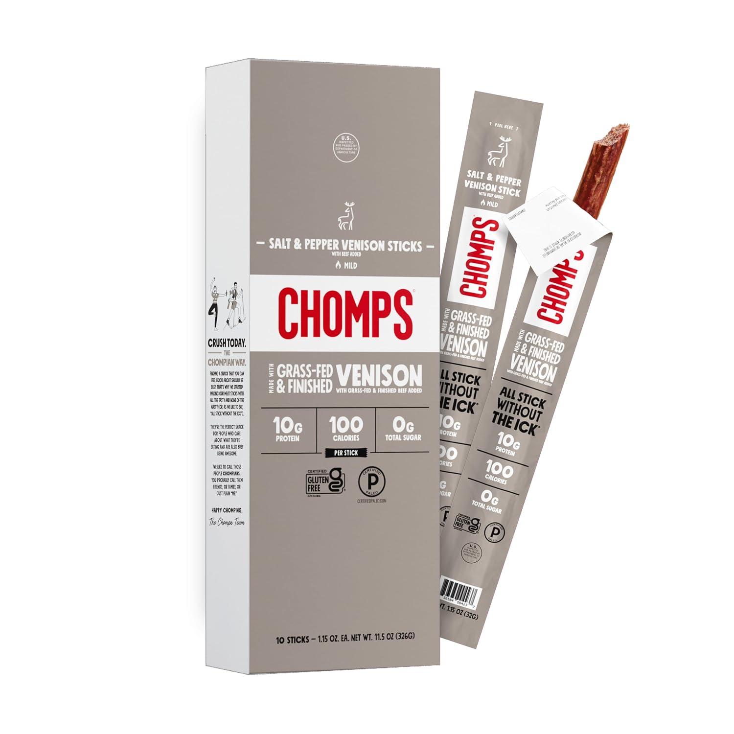 Chomps-Salt-&-Pepper-Venison,-Grass-Fed-&-Finished,-10ct,-Protein-Snack--|-Grass-Fed-And-Jerky,-1660