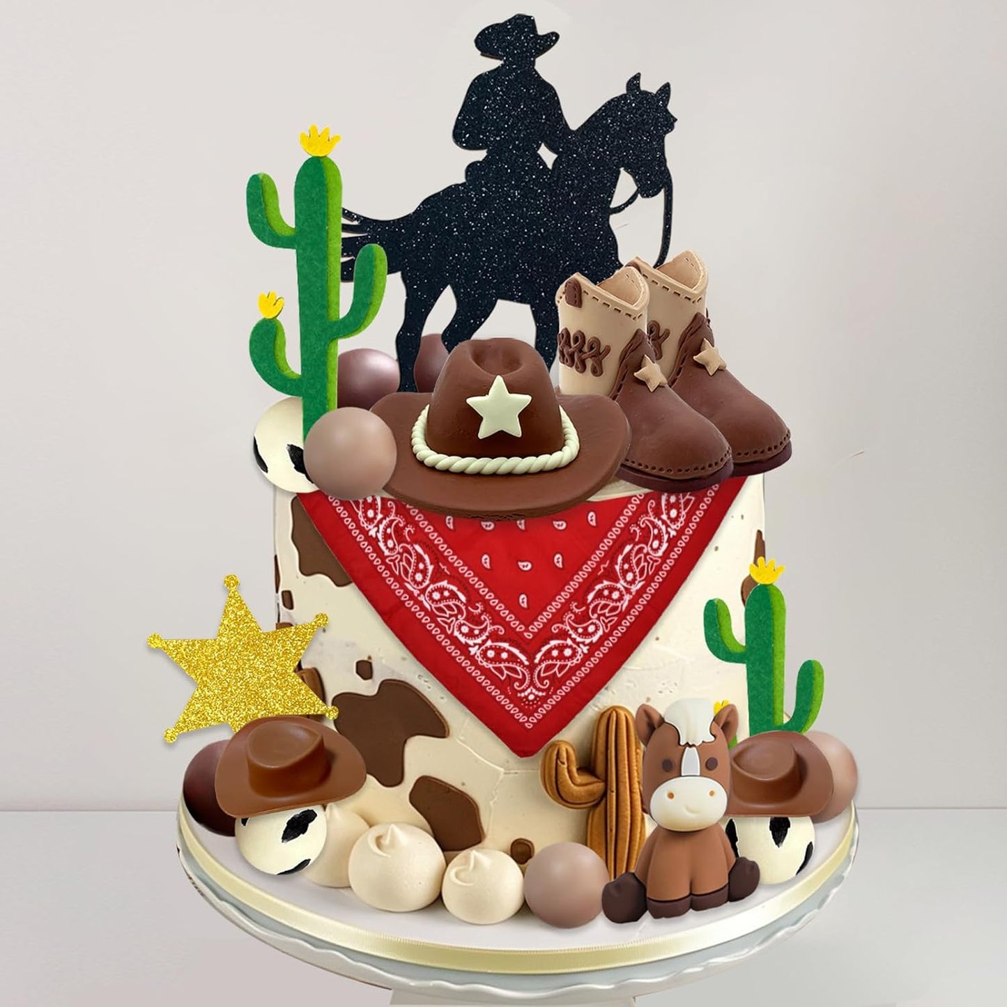 UFROMSKY-28pcs-Cowboy-Cake-Topper-Western-Cowboy-Hat-and-Boot-Cupcake-Toppers-Balls-Horseshoe-446