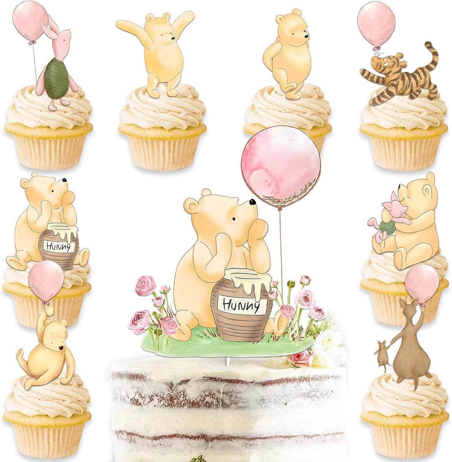 25pcs-Winnie-Cake-Topper-with-Cupcake-Toppers-for-Baby-Shower-Decorations-Pink-Winnie-Party-1203