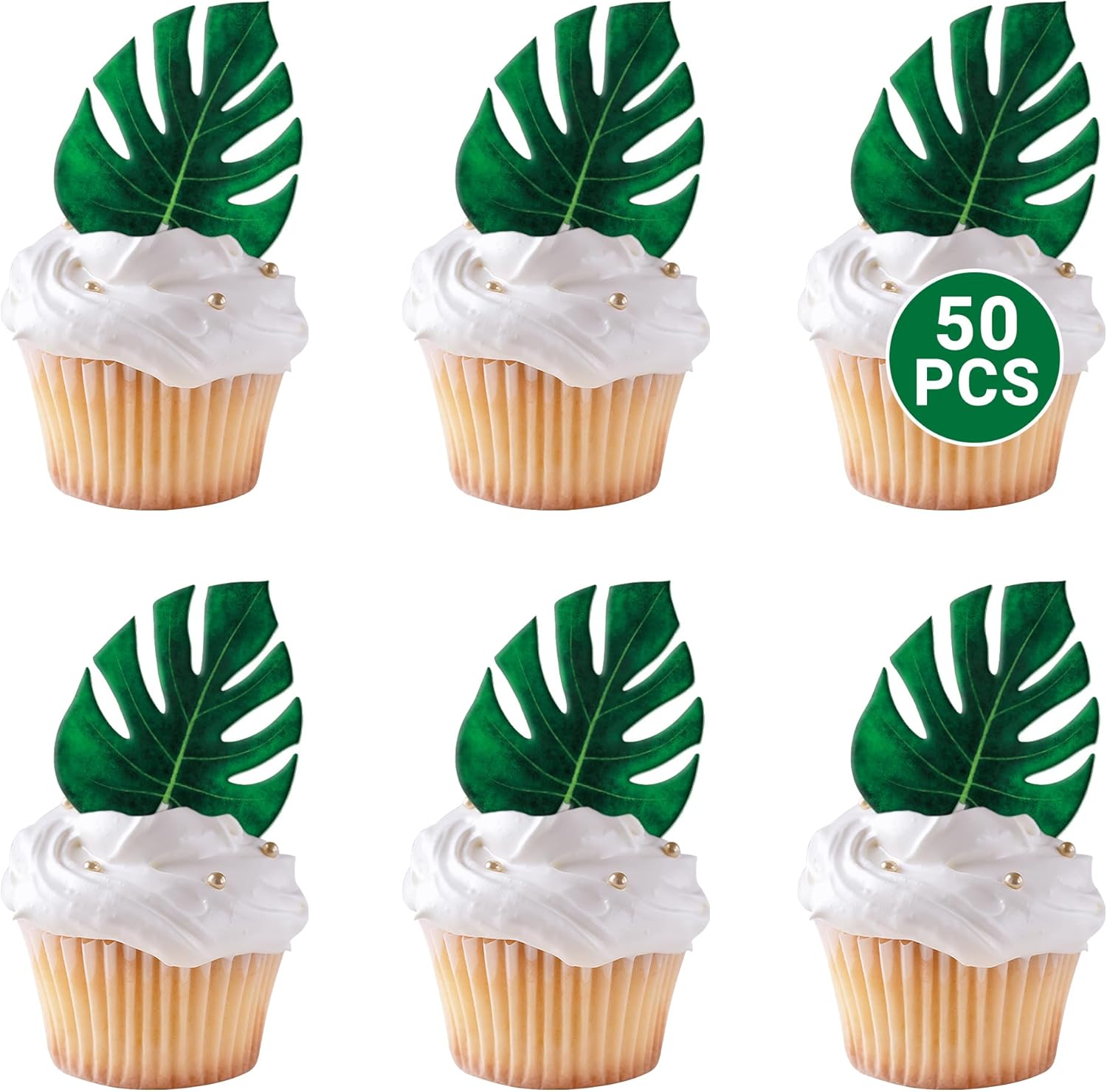 50-PCS-Hawaiian-Party-Decorations,-1.77-IN-Tropical-Turtle-Leaves-for-Cake-Green-Cake-453