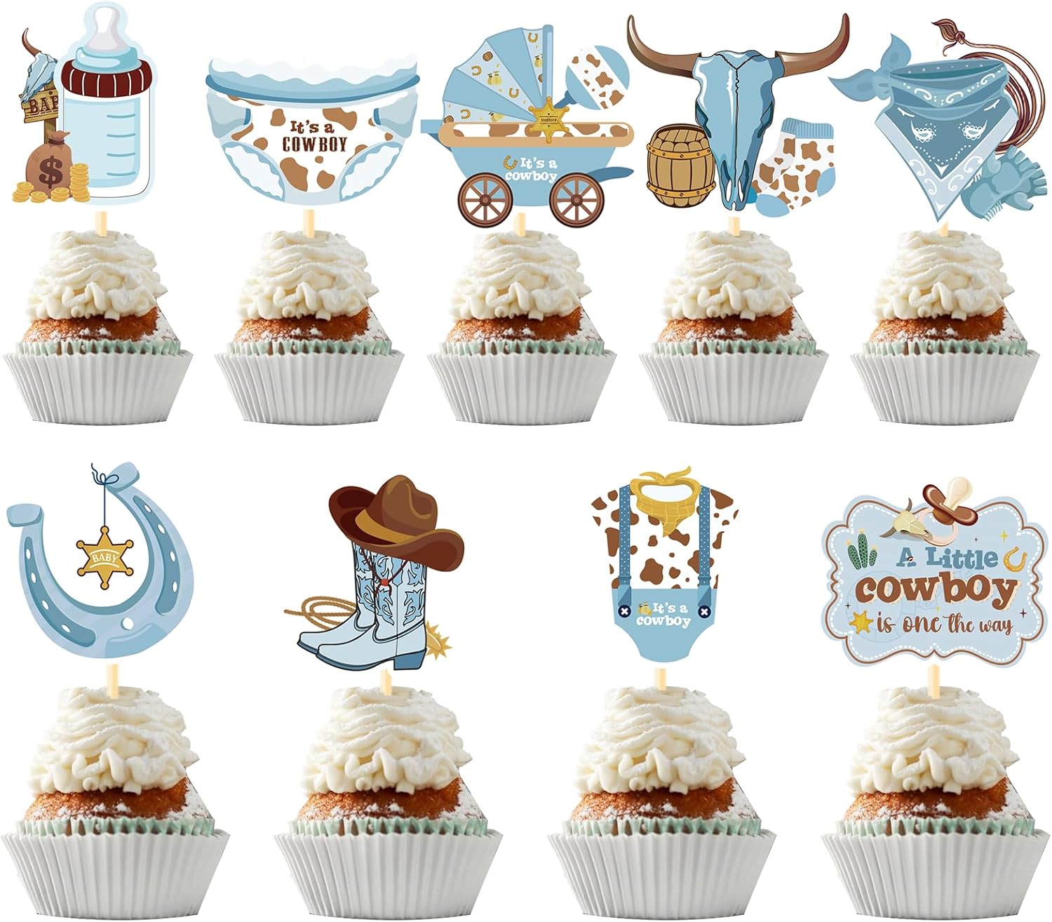 Western-Cowboy-Baby-Shower-Decorations---Wxiben-36PCS-Pre-Strung-Rodeo-Cupcake-Toppers-Cowboy-Decoration-470