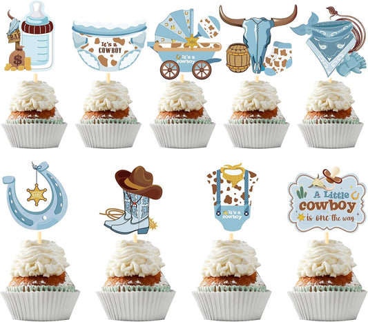 Western-Cowboy-Baby-Shower-Decorations---Wxiben-36PCS-Pre-Strung-Rodeo-Cupcake-Toppers-Cowboy-Decoration-470