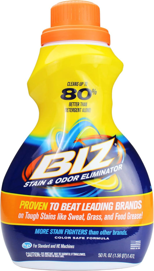 Biz-Detergent-Stain-and-Odor-Eliminator,-50-oz-Liquid-Laundry-Booster-–-1009
