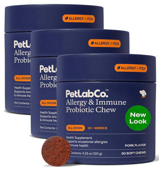 PetLab Co. Itch Relief Chews 3 PACK Formulated with Turmeric, Omega 3 & 6, Honey - Packaging May Vary