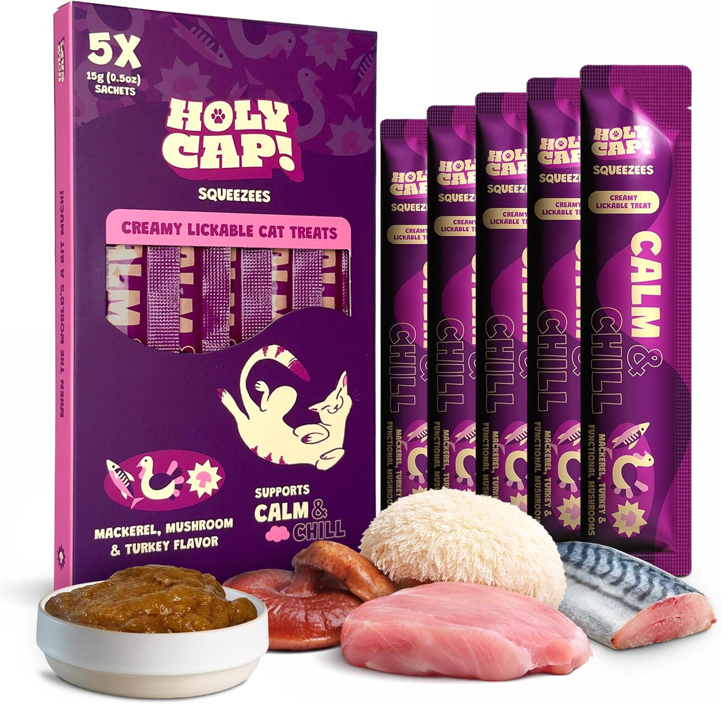 Calm-&-Chill-Grain-Free-Lickable-Cat-Treats-5-Squeezable-Purée-Tubes-(0.5-oz-Each),-190