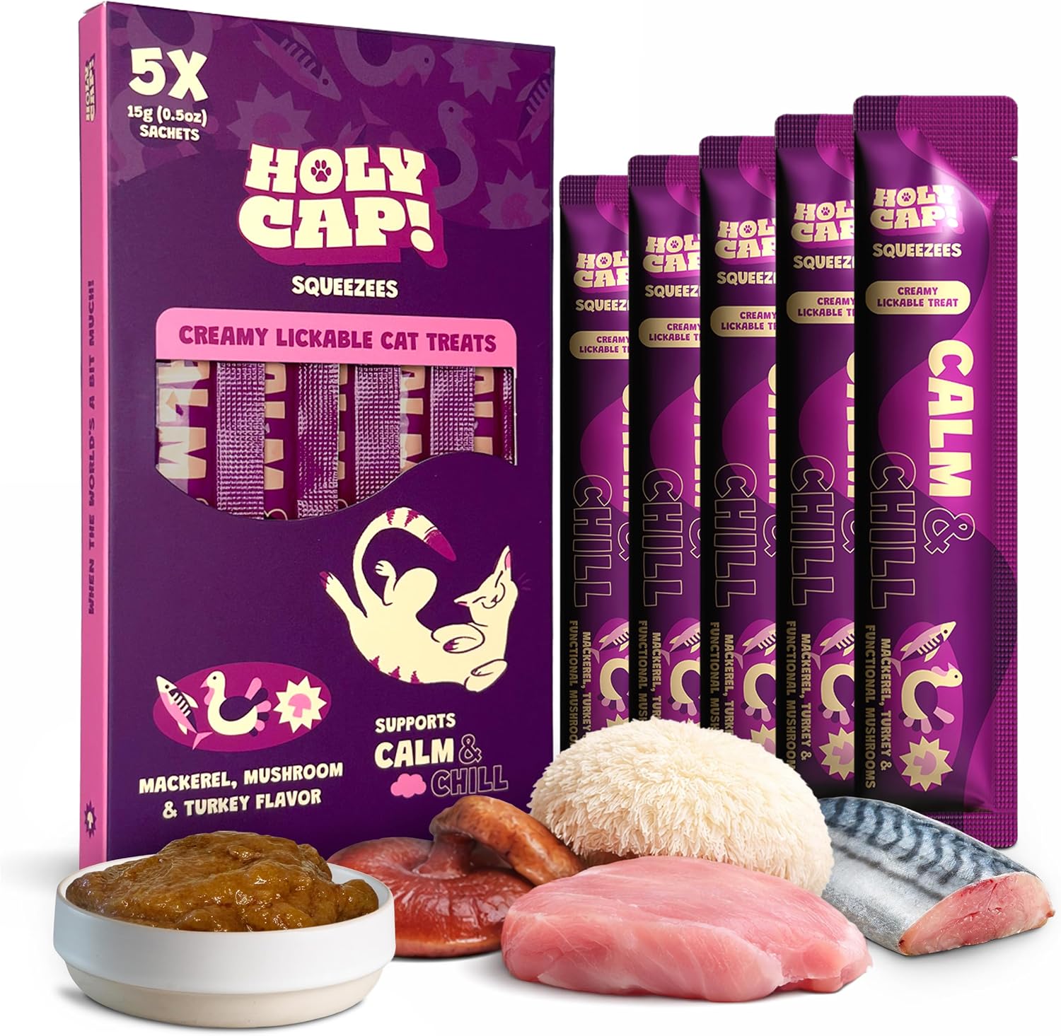 Calm-&-Chill-Grain-Free-Lickable-Cat-Treats-5-Squeezable-Purée-Tubes-(0.5-oz-Each),-190