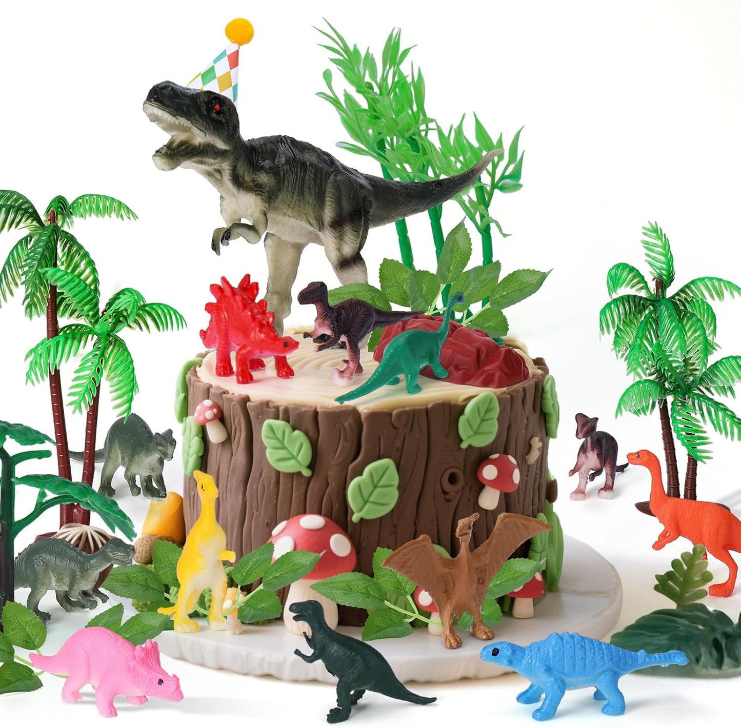 Dinosaur-Cake-Toppers,-25-Pcs-Dino-Cake-Topper-with-Mini-Hat-Leaves-Cake-for-377