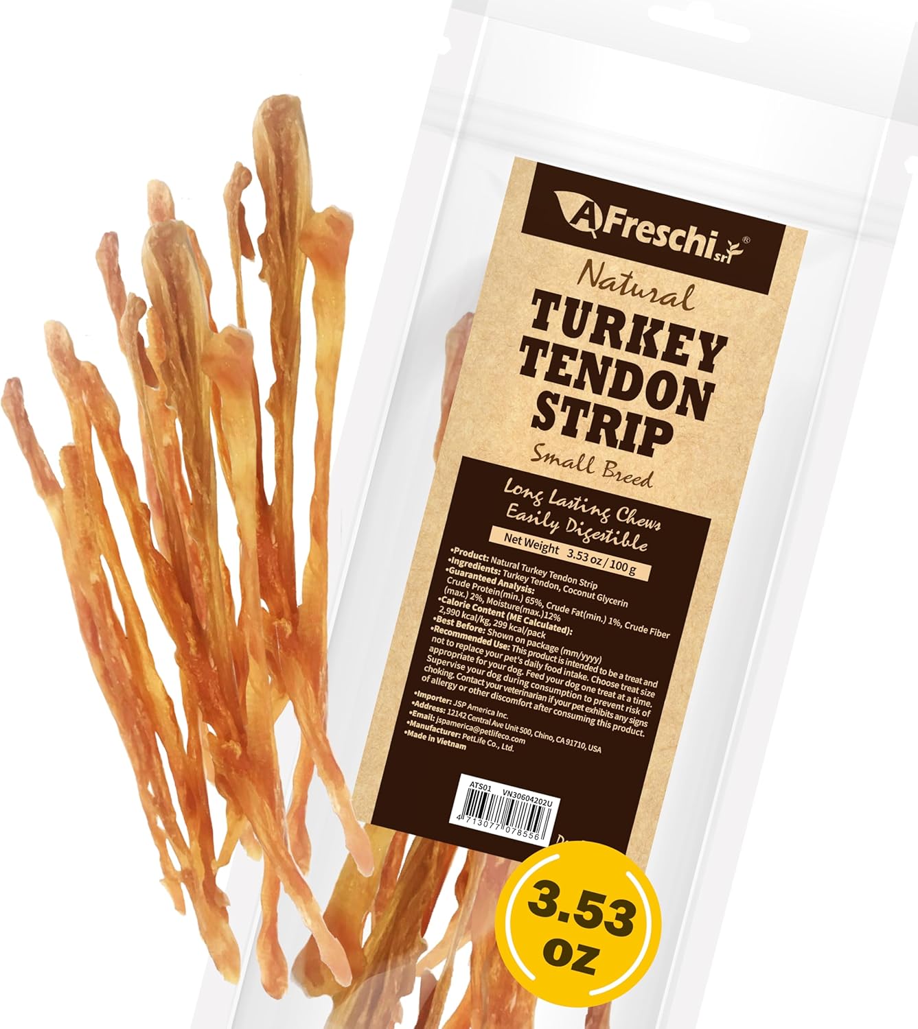 Afreschi-Turkey-Tendon-Dog-Treats,-Strip-3.53-oz-3908
